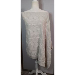 Chloe & Lex Beige One Size Chunky Cable Knit Boho Nautical Cottage Pullover Ponc